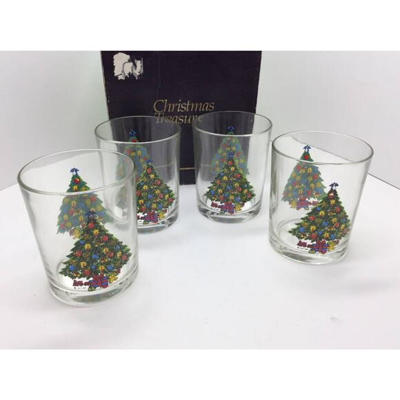 Vintage 1986 Christmas Treasure Old-Fashioned Tumblers Set of 4 - Picture 1 of 4